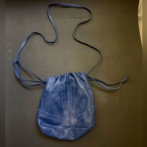 Vintage Blue Leather Drawstring Bag